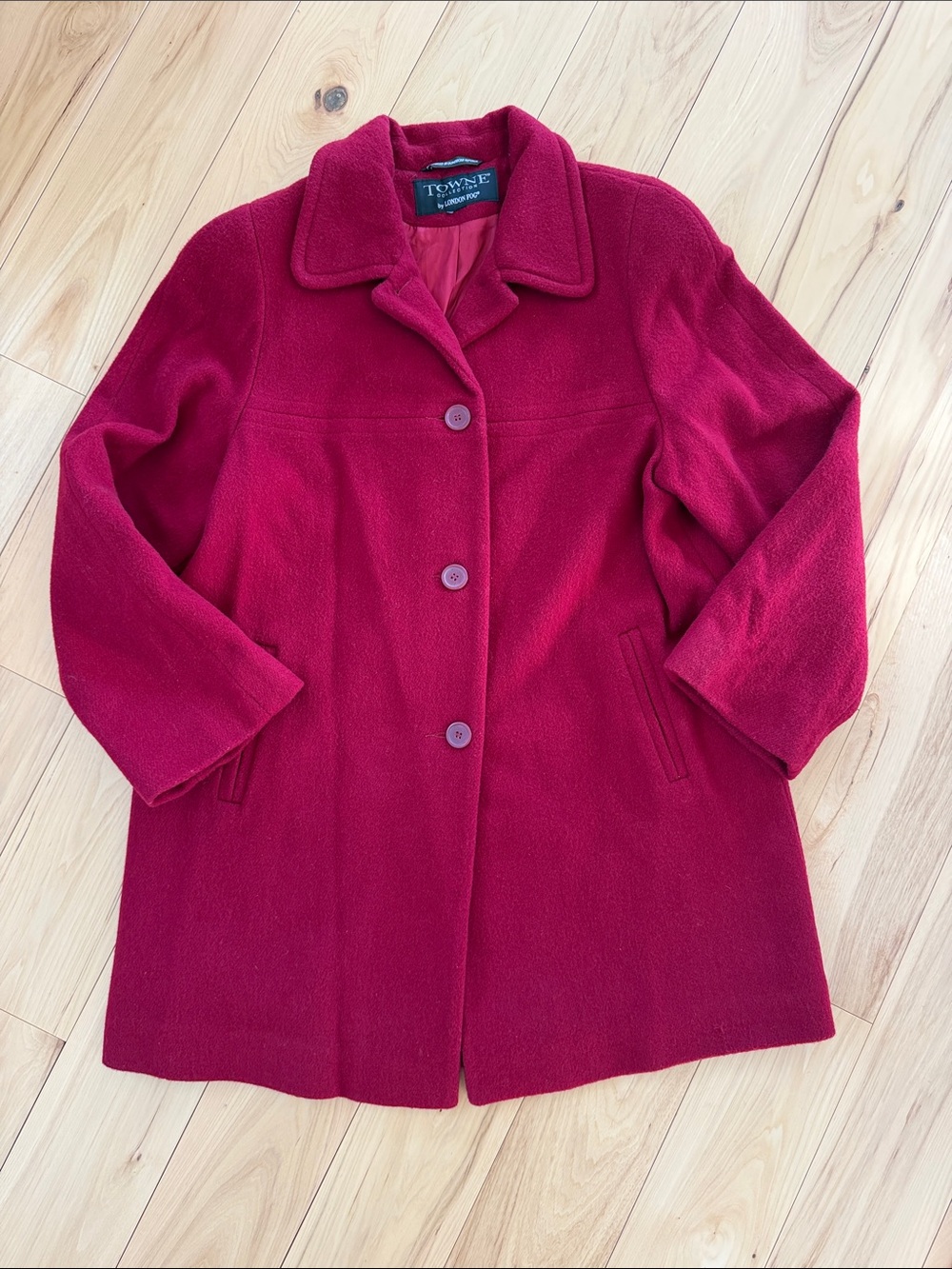 Towne by London Fog Red Wool Button Up Jacket Size L